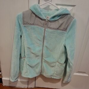 Light Blue and Gray Hooded Zipper Jacket